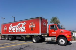 A red Coca cola truck